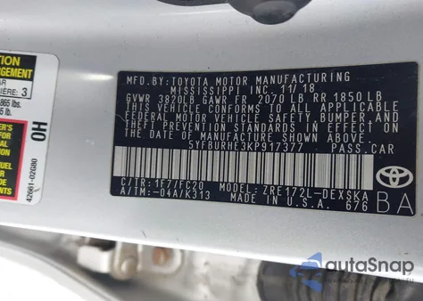 2019 Toyota Corolla Se z USA, uszkodzony, nr VIN 5YFBURHE3KP917377